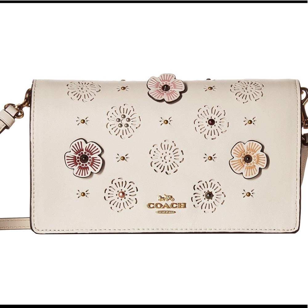 COACH CROSSBODY WITH CUT OUT TEA ROSE APPLIQUE